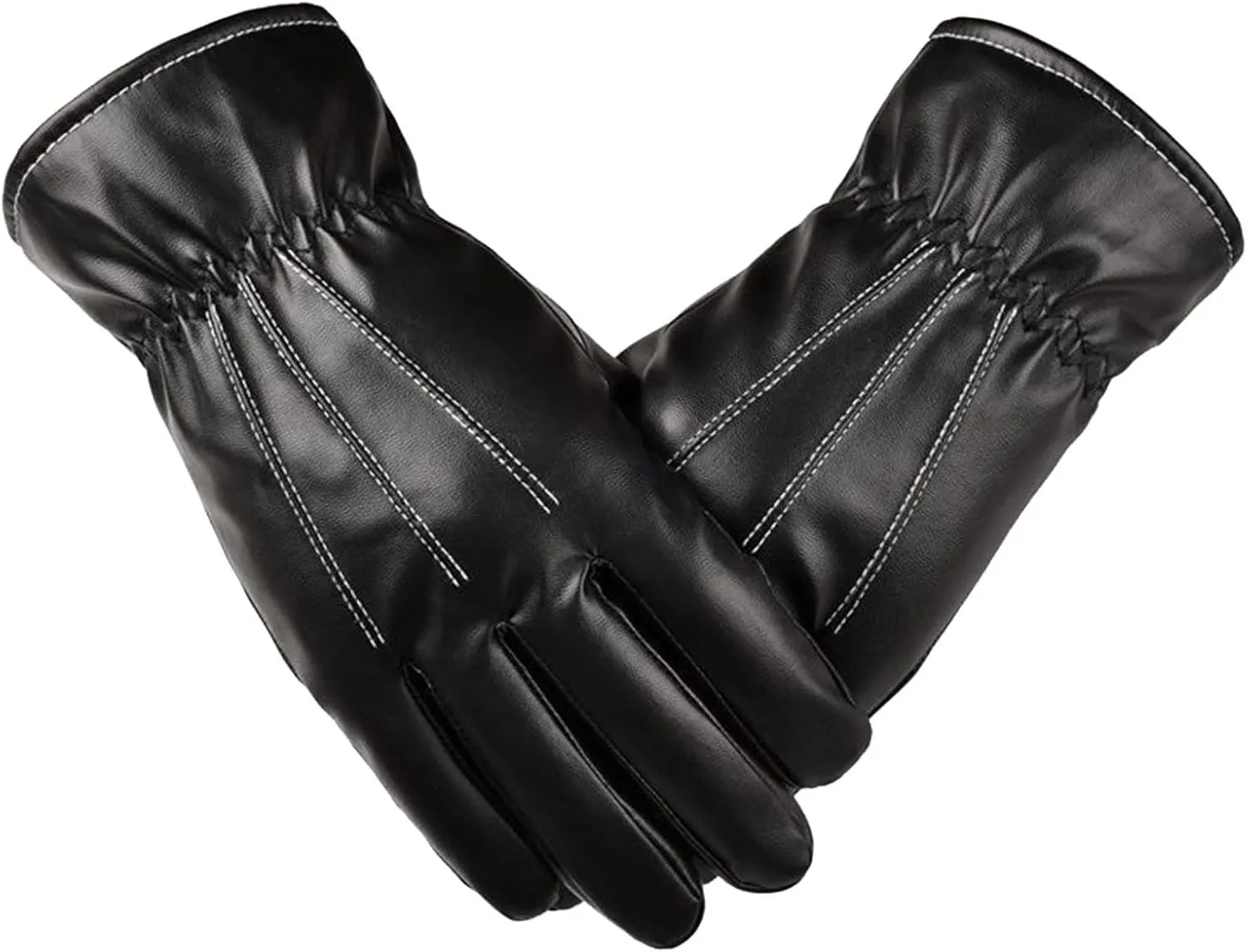 Winter PU Leather Gloves for Men Warm Touchscreen Texting Windproof Driving Motorcycle Gloves Cold Weather