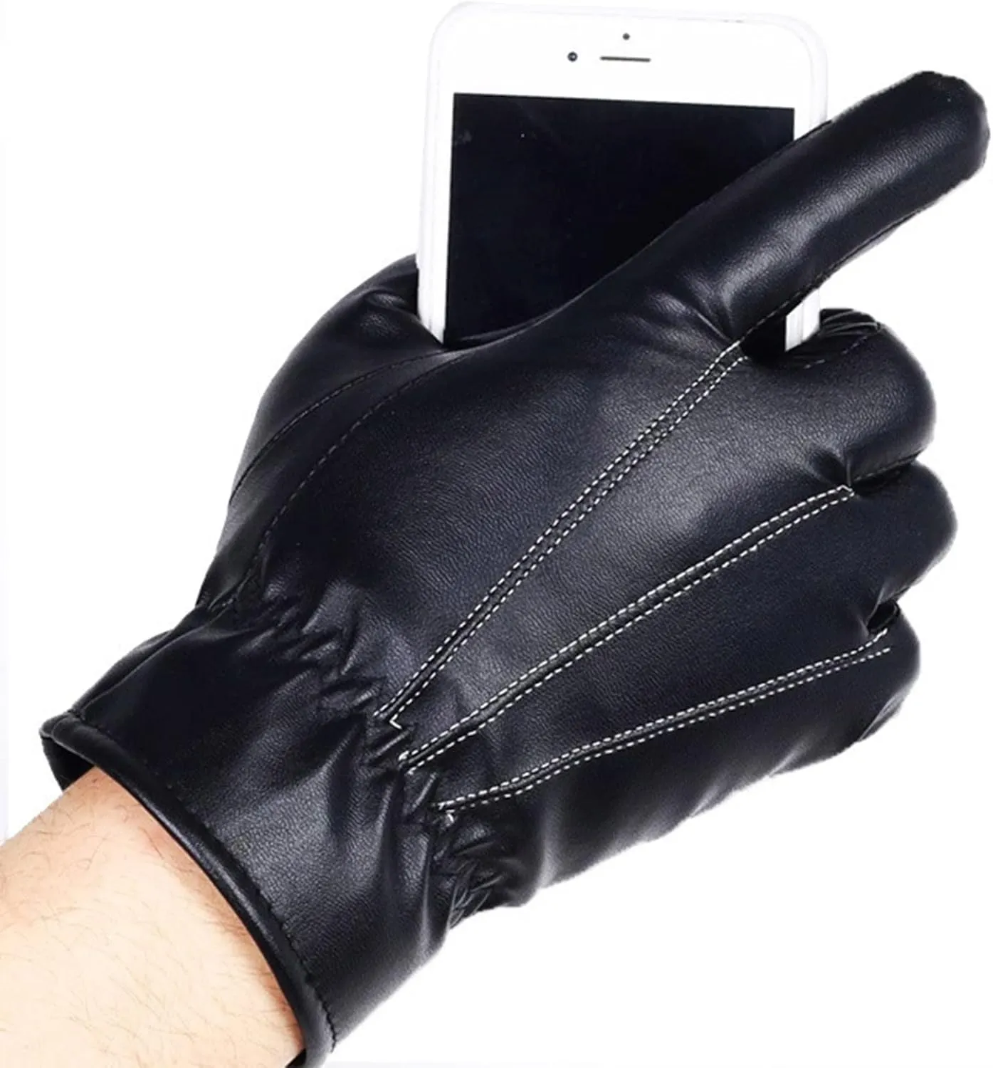 Winter PU Leather Gloves for Men Warm Touchscreen Texting Windproof Driving Motorcycle Gloves Cold Weather