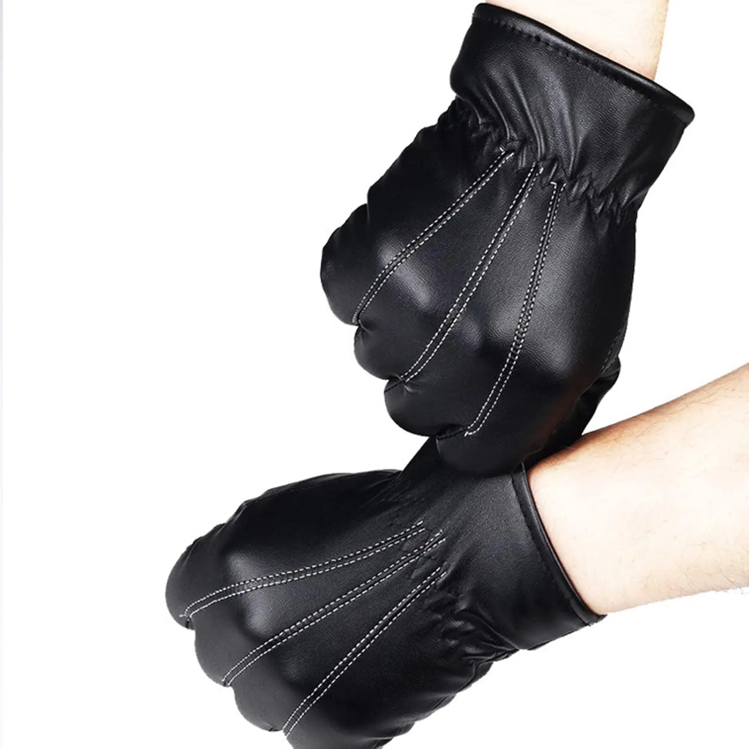 Winter PU Leather Gloves for Men Warm Touchscreen Texting Windproof Driving Motorcycle Gloves Cold Weather