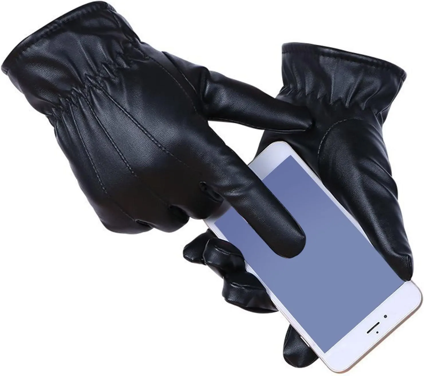 Winter PU Leather Gloves for Men Warm Touchscreen Texting Windproof Driving Motorcycle Gloves Cold Weather