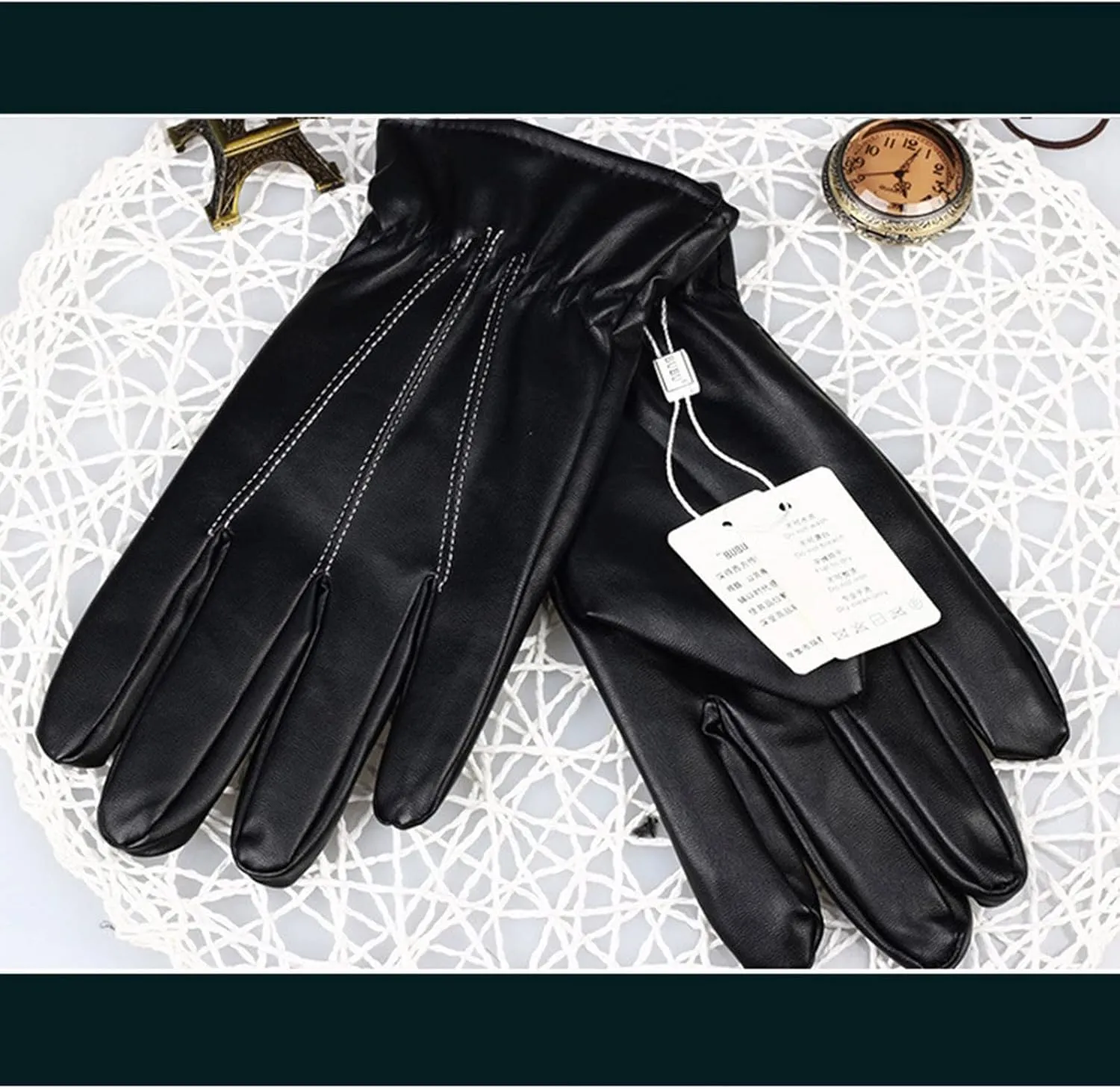 Winter PU Leather Gloves for Men Warm Touchscreen Texting Windproof Driving Motorcycle Gloves Cold Weather