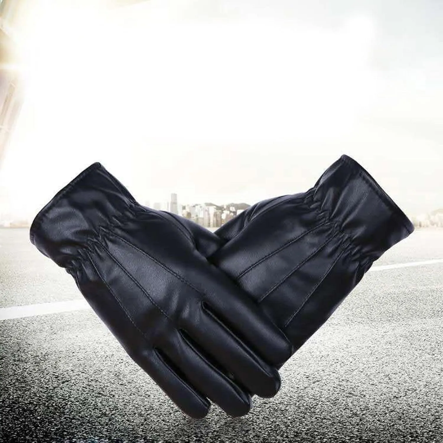 Winter PU Leather Gloves for Men Warm Touchscreen Texting Windproof Driving Motorcycle Gloves Cold Weather