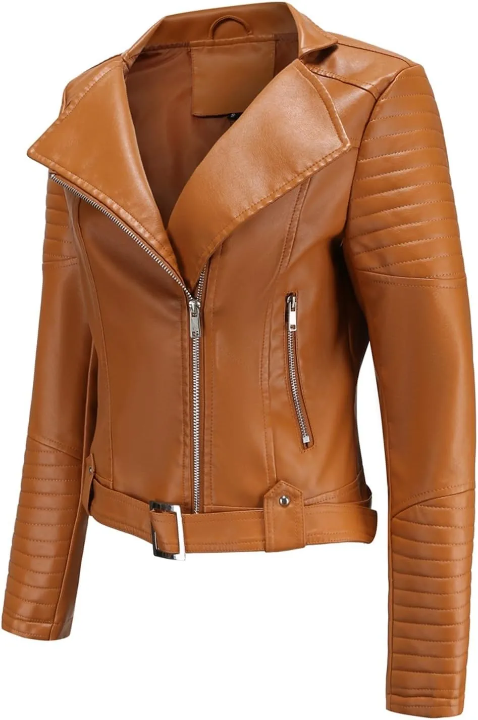 Women's Faux Leather Moto Biker Short Coat Jacket Zip Up Motorcycle Short PU Moto Biker Outwear Fitted Slim Coat