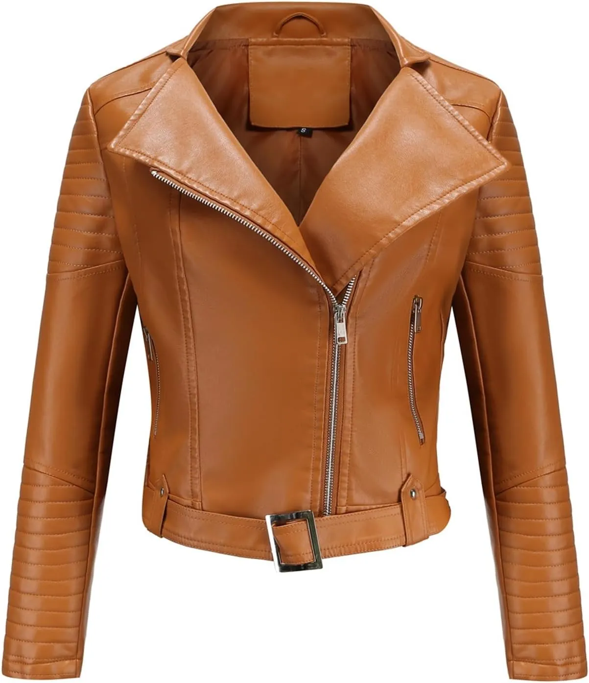 Women's Faux Leather Moto Biker Short Coat Jacket Zip Up Motorcycle Short PU Moto Biker Outwear Fitted Slim Coat