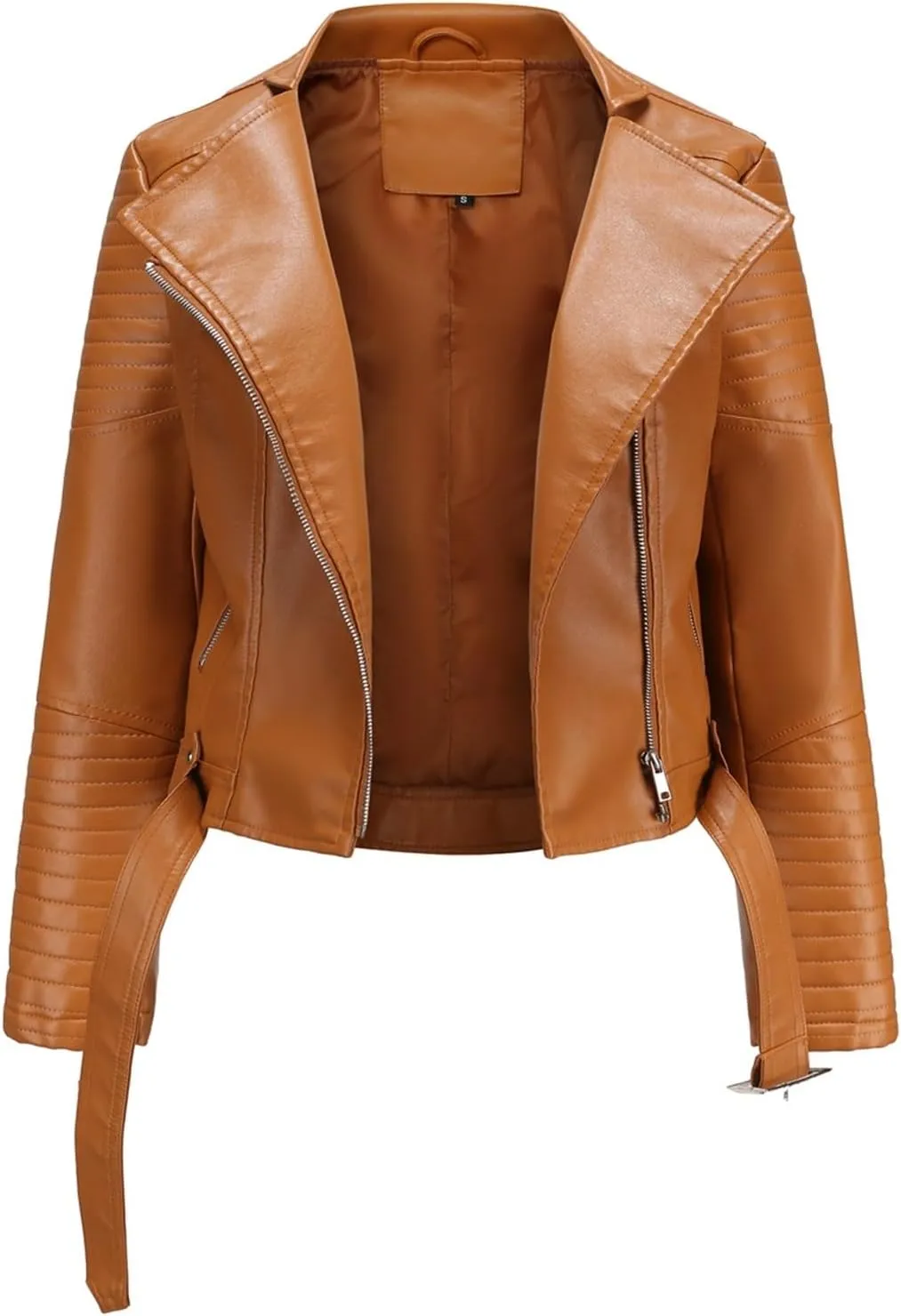 Women's Faux Leather Moto Biker Short Coat Jacket Zip Up Motorcycle Short PU Moto Biker Outwear Fitted Slim Coat