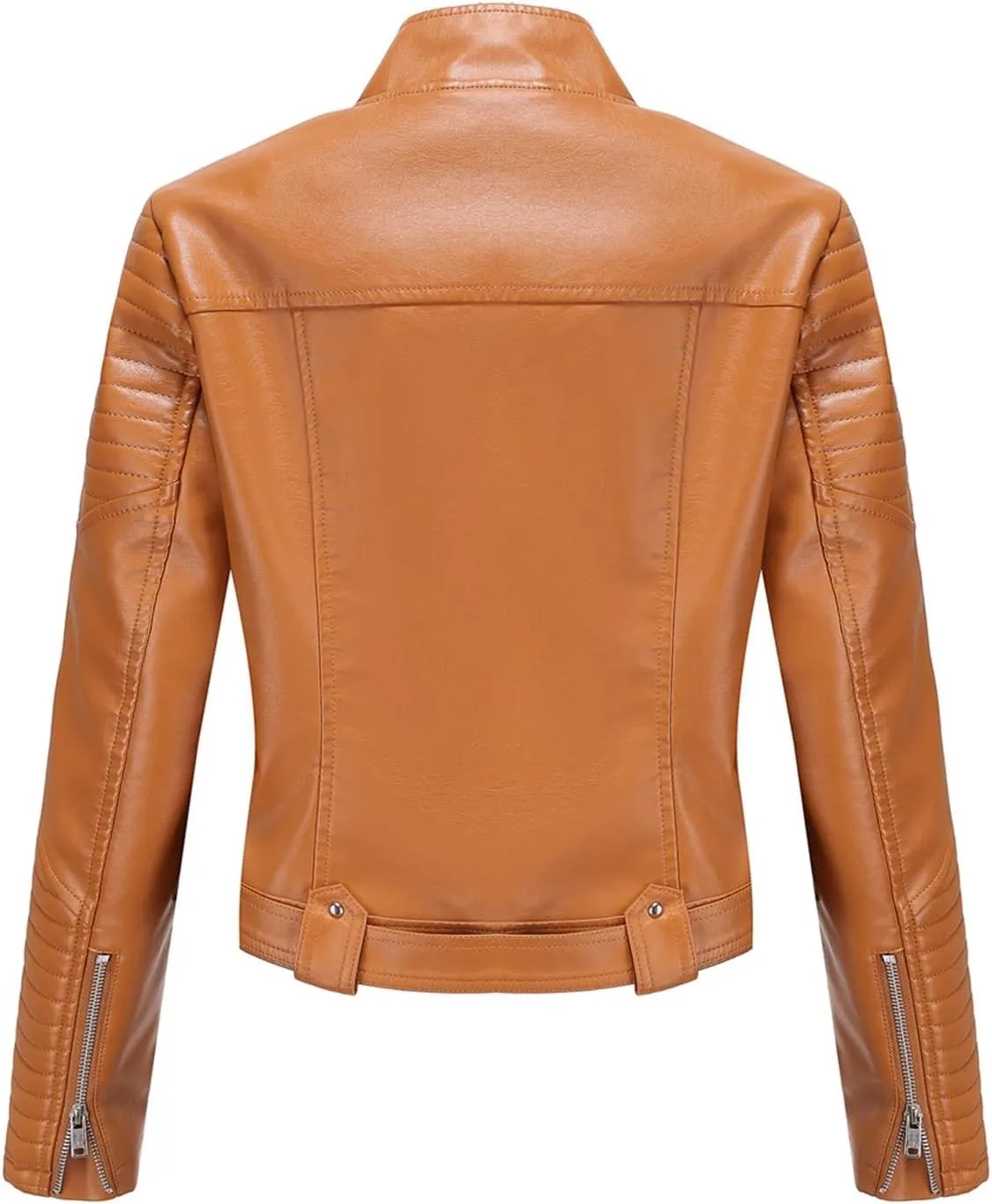 Women's Faux Leather Moto Biker Short Coat Jacket Zip Up Motorcycle Short PU Moto Biker Outwear Fitted Slim Coat