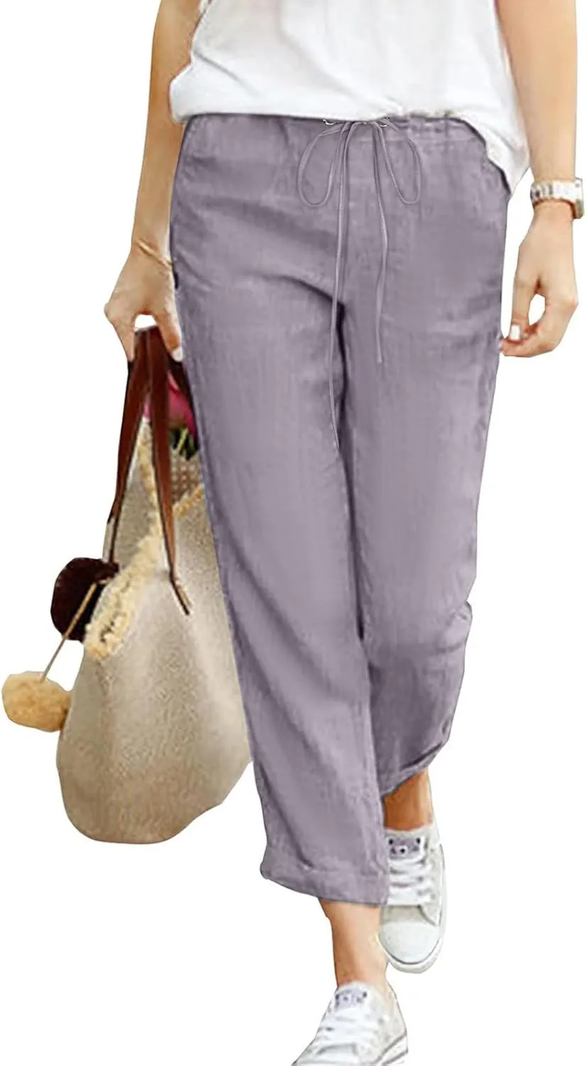 Women's Linen Summer Trousers Casual Lightweight Cotton Linen Trousers Fabric Trousers Airy Leisure Beach Trousers