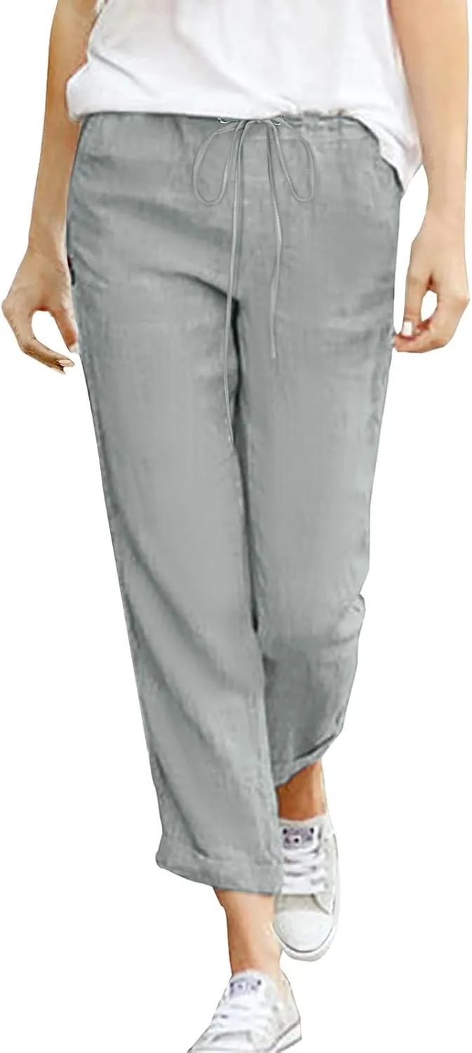 Women's Linen Summer Trousers Casual Lightweight Cotton Linen Trousers Fabric Trousers Airy Leisure Beach Trousers
