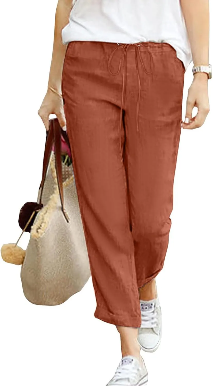 Women's Linen Summer Trousers Casual Lightweight Cotton Linen Trousers Fabric Trousers Airy Leisure Beach Trousers