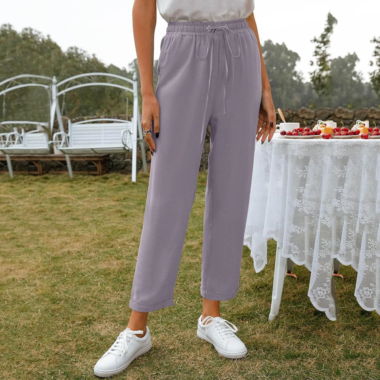 Women's Linen Summer Trousers Casual Lightweight Cotton Linen Trousers Fabric Trousers Airy Leisure Beach Trousers