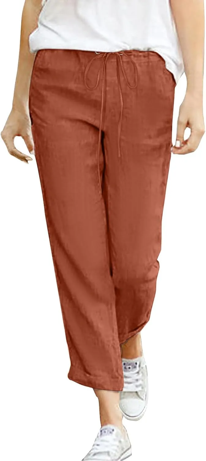 Women's Linen Summer Trousers Casual Lightweight Cotton Linen Trousers Fabric Trousers Airy Leisure Beach Trousers
