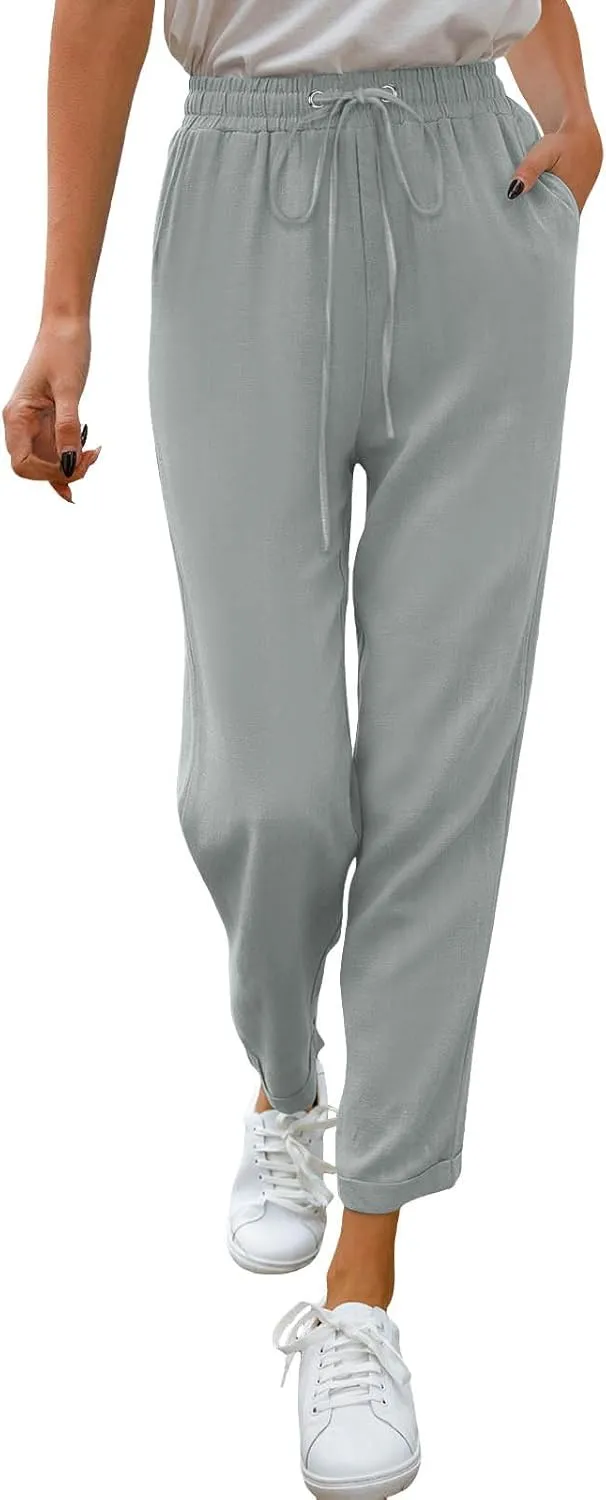 Women's Linen Summer Trousers Casual Lightweight Cotton Linen Trousers Fabric Trousers Airy Leisure Beach Trousers