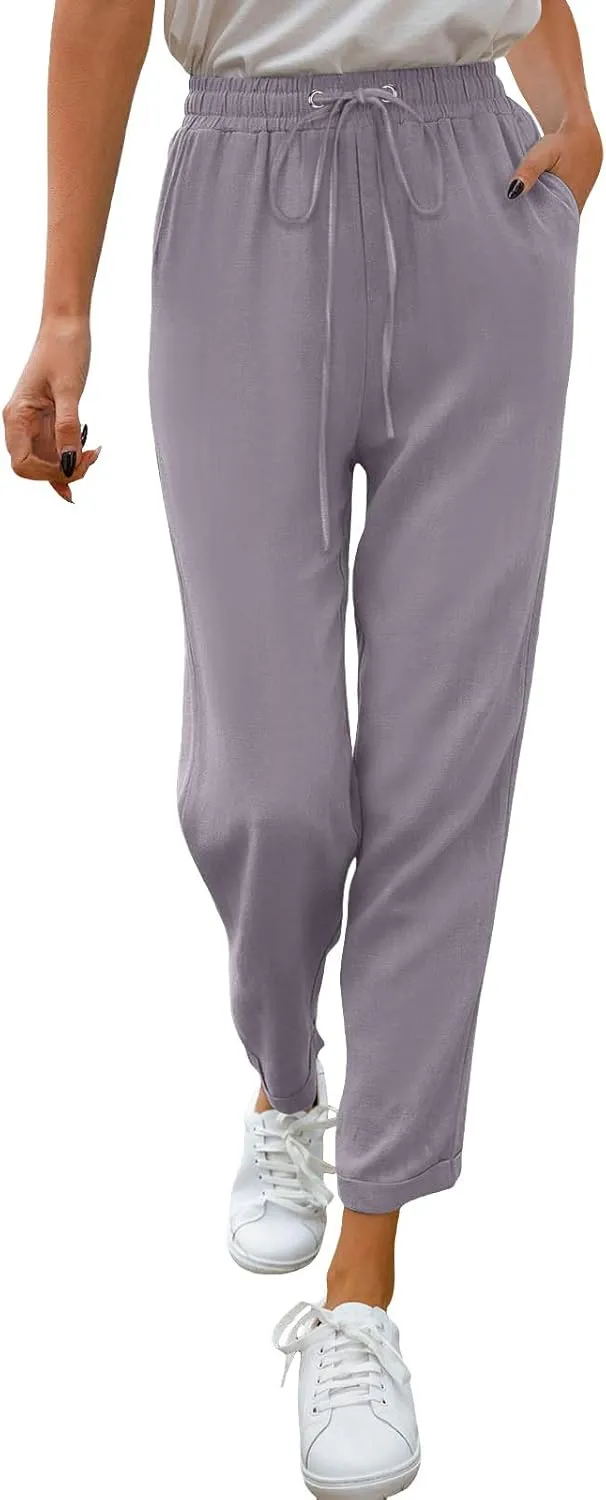 Women's Linen Summer Trousers Casual Lightweight Cotton Linen Trousers Fabric Trousers Airy Leisure Beach Trousers
