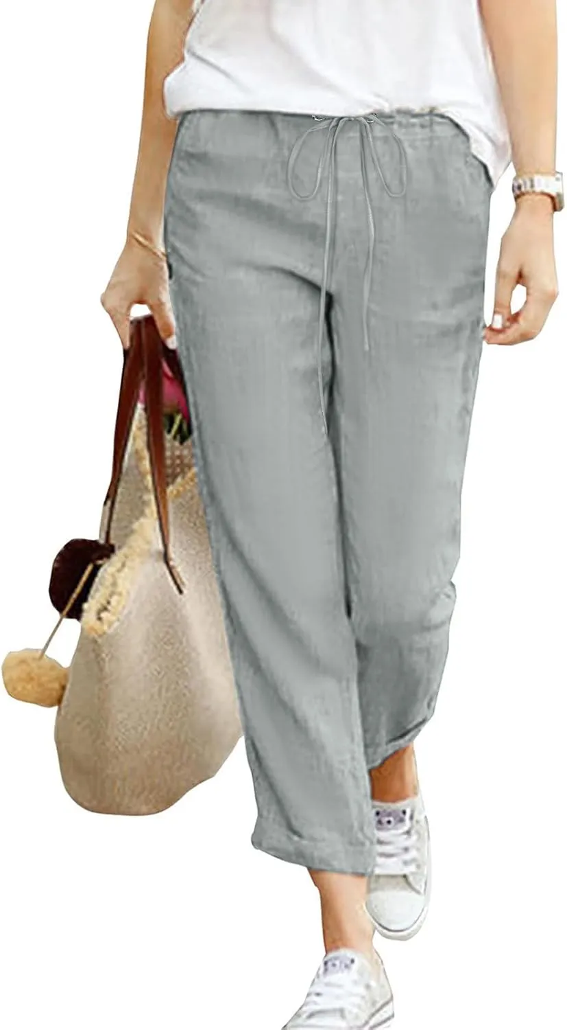 Women's Linen Summer Trousers Casual Lightweight Cotton Linen Trousers Fabric Trousers Airy Leisure Beach Trousers