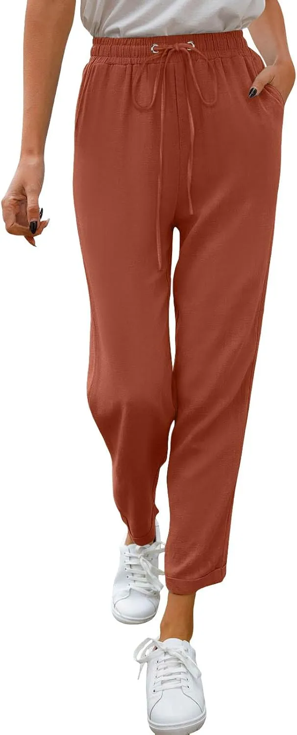 Women's Linen Summer Trousers Casual Lightweight Cotton Linen Trousers Fabric Trousers Airy Leisure Beach Trousers