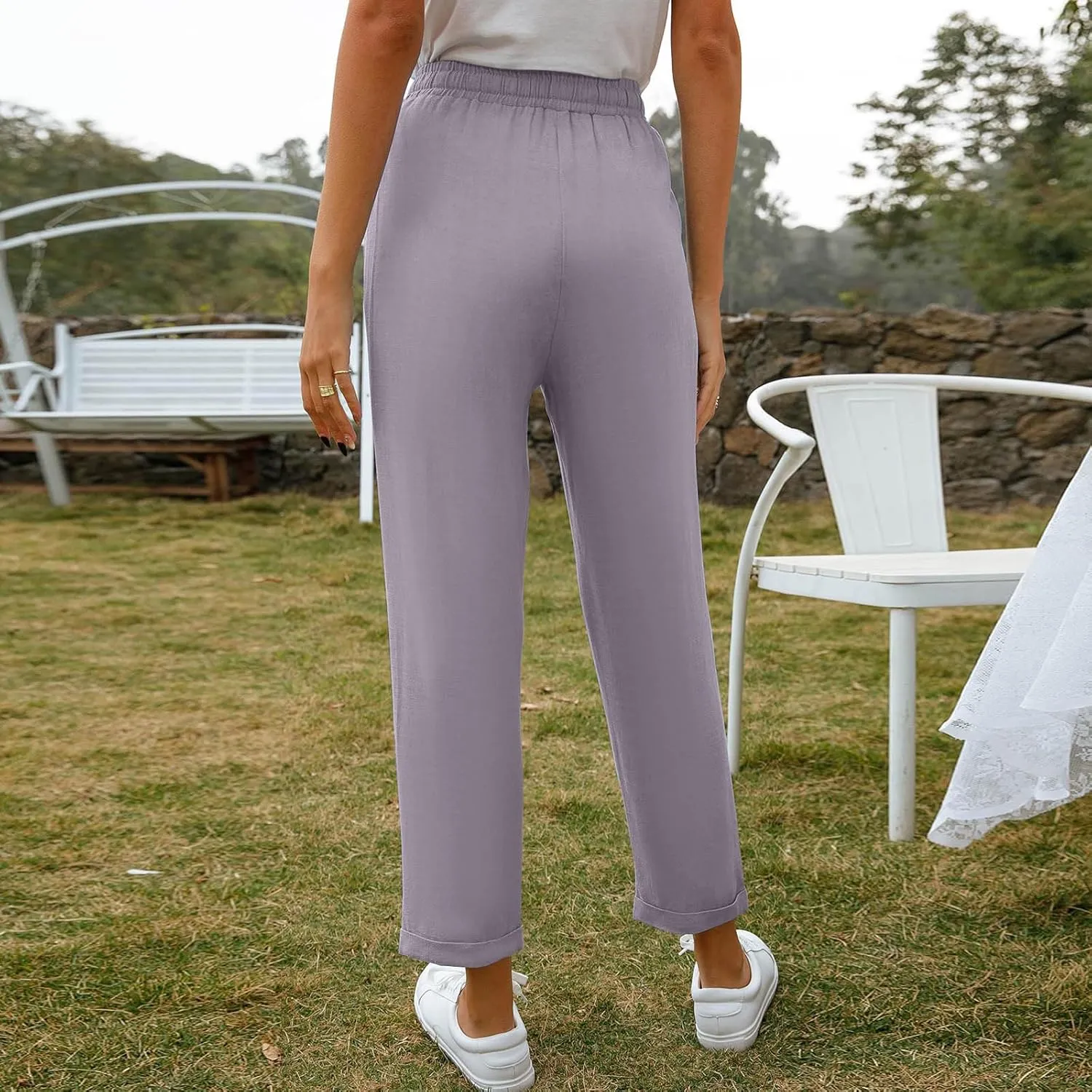 Women's Linen Summer Trousers Casual Lightweight Cotton Linen Trousers Fabric Trousers Airy Leisure Beach Trousers