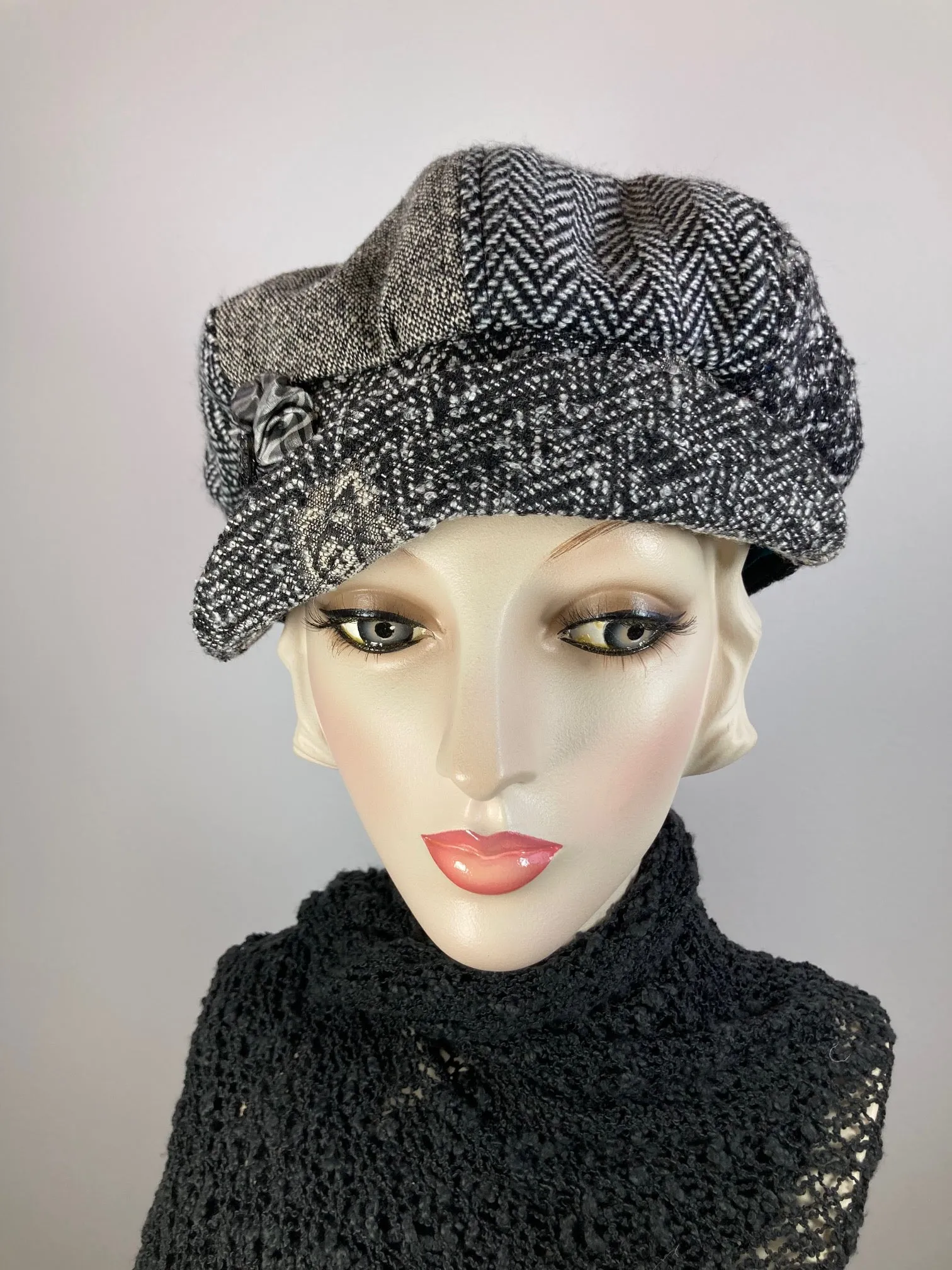 Womens Multi Fabric gray tones newsboy hat. Comfy travel ladies hat. Cozy Chic gray casual beret hat. Gatsby Shabby chic soft ladies hat.