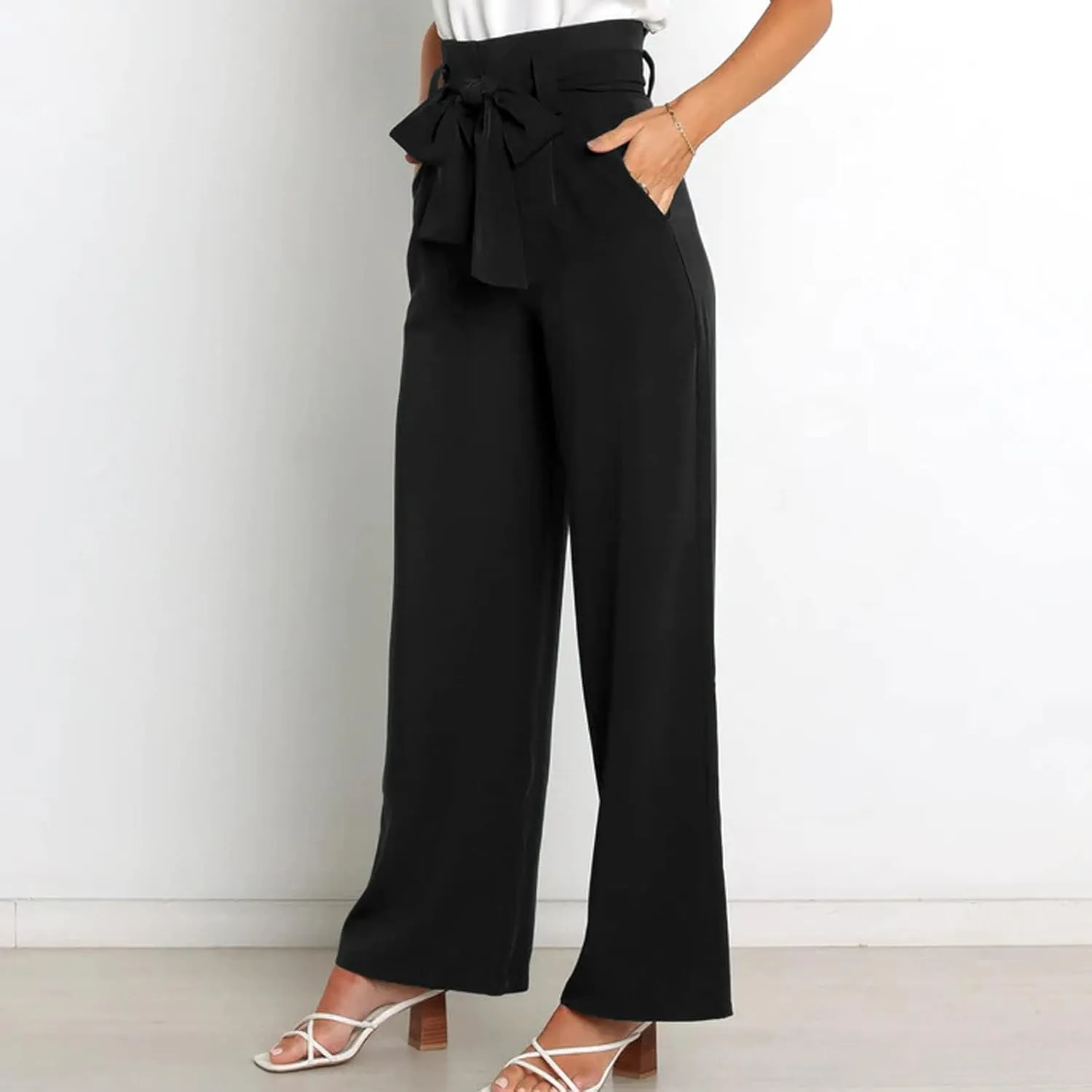 Women's Wide Leg Pants High Elastic Waisted in The Back Business Work Trousers Long Straight Suit Pants