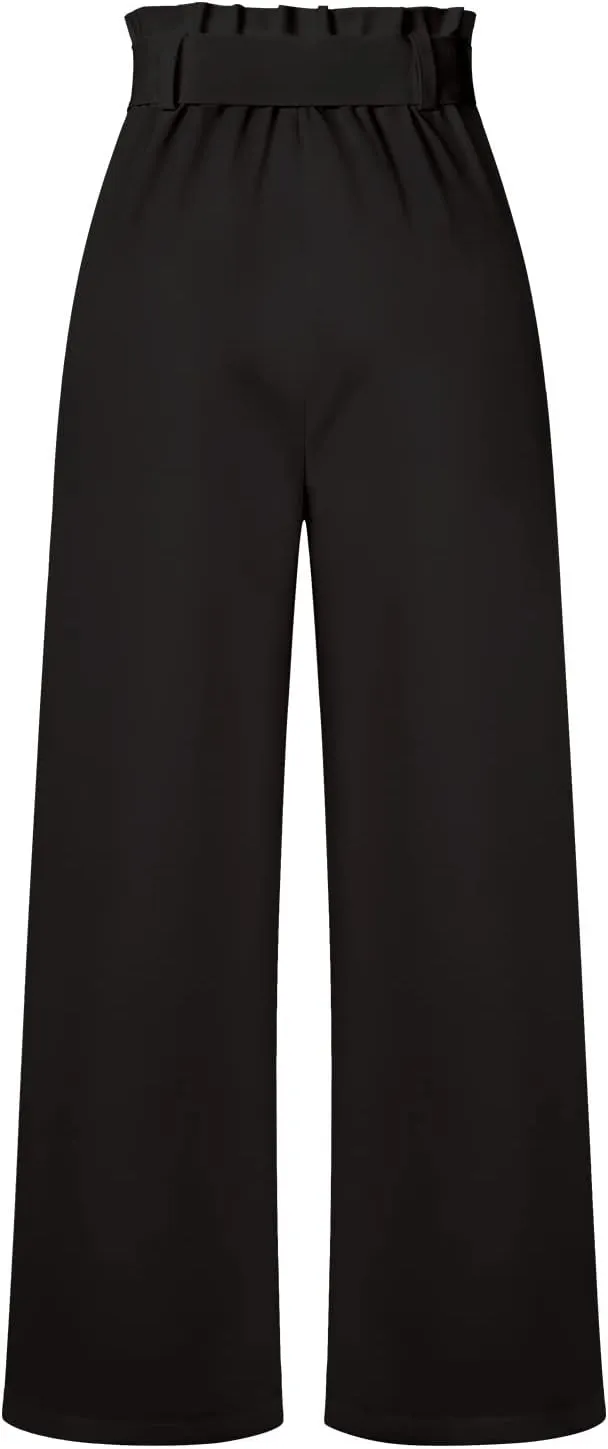 Women's Wide Leg Pants High Elastic Waisted in The Back Business Work Trousers Long Straight Suit Pants