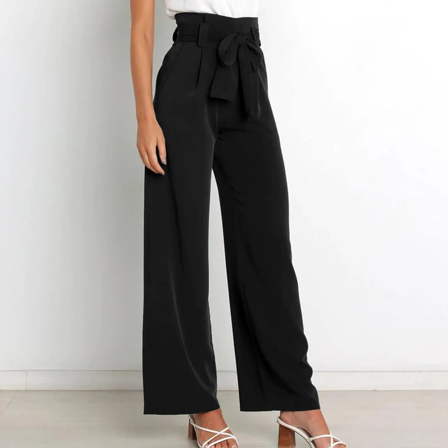 Women's Wide Leg Pants High Elastic Waisted in The Back Business Work Trousers Long Straight Suit Pants