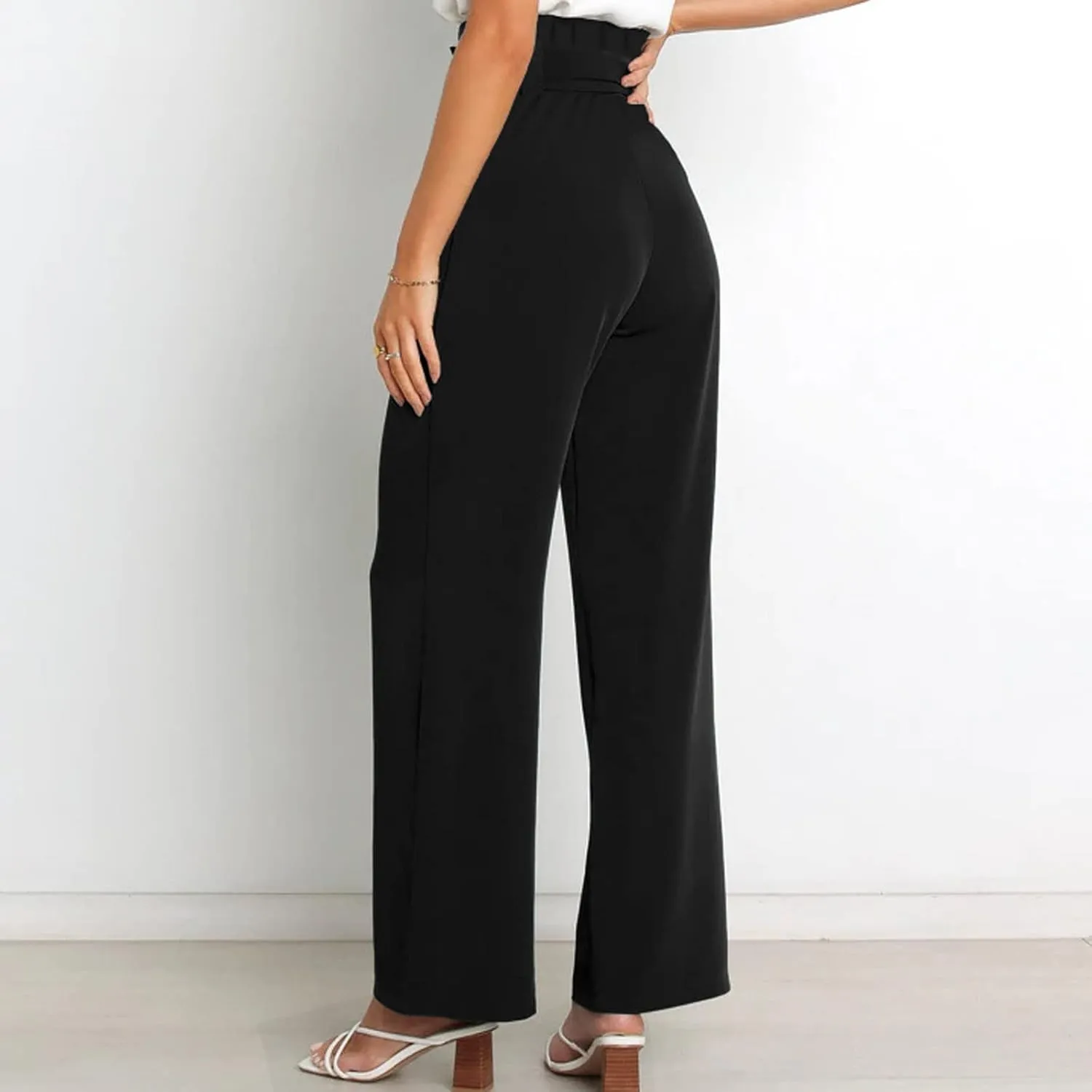 Women's Wide Leg Pants High Elastic Waisted in The Back Business Work Trousers Long Straight Suit Pants
