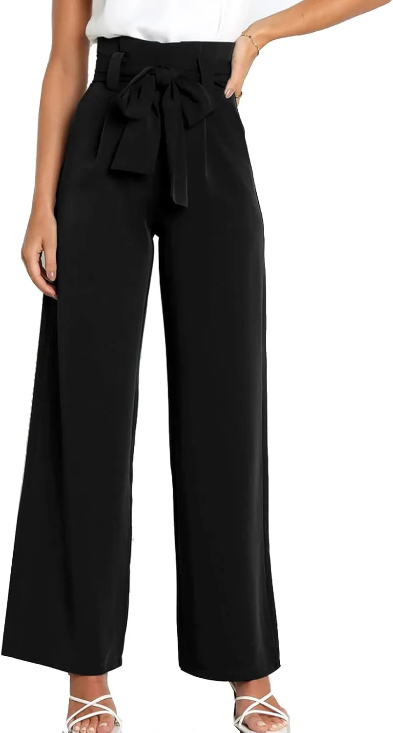 Women's Wide Leg Pants High Elastic Waisted in The Back Business Work Trousers Long Straight Suit Pants