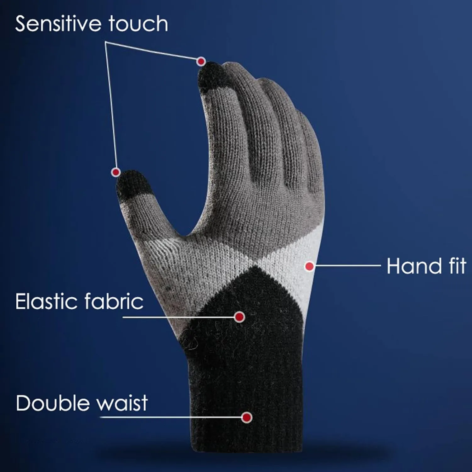 Women's Winter Touchscreen Gloves Elastic Cuff Texting Gloves Winter Warm Lined Knit Gloves